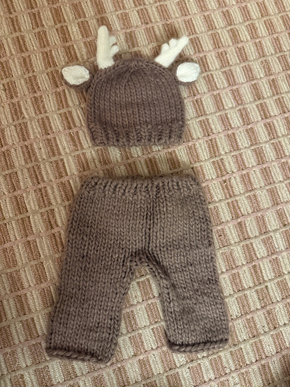 Cozy Brown Knit Kids Matching Set with Antler Hat